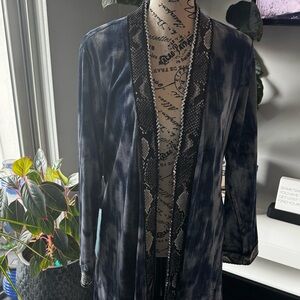 Blue Velvet Kimono Jacket with Snakeskin Trim – Boho Luxe Style